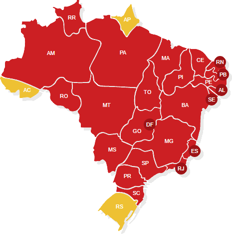 Mapa do Brasil com Estados de Atuação em Destaques